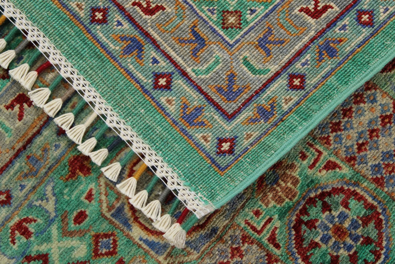 10x13 Light Green and Blue Turkish Tribal Rug