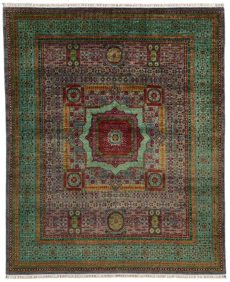 8x10 Purple and Green Turkish Tribal Rug