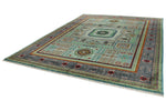 10x13 Green and Gray Turkish Tribal Rug