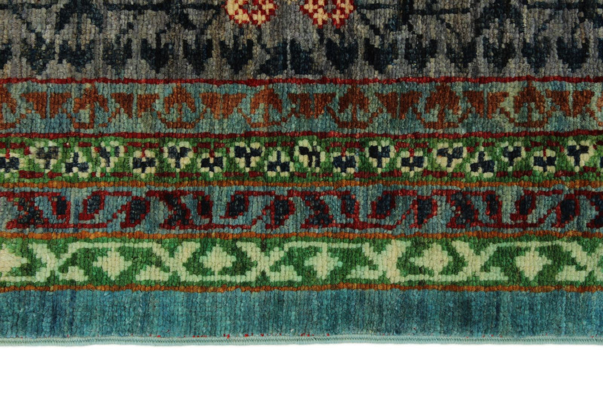 10x13 Green and Gray Turkish Tribal Rug