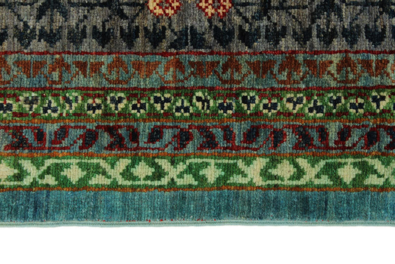 10x13 Green and Gray Turkish Tribal Rug