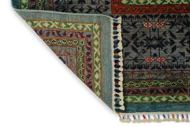 10x13 Green and Gray Turkish Tribal Rug