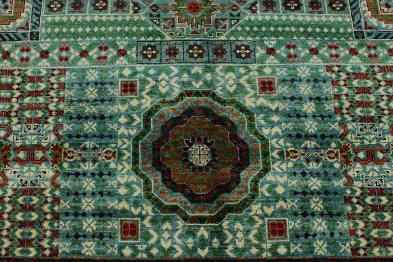 10x13 Green and Gray Turkish Tribal Rug