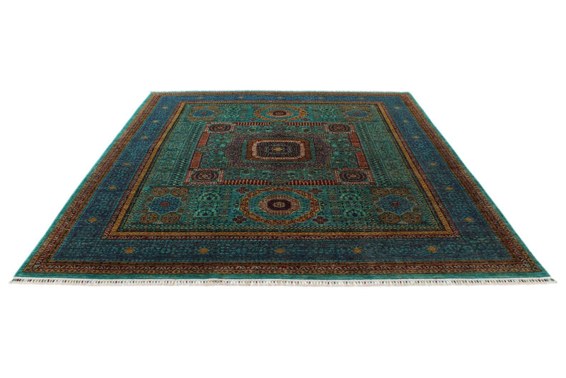 8x10 Green and Navy Turkish Tribal Rug