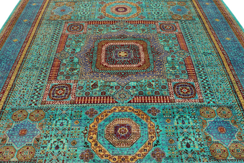 8x10 Green and Navy Turkish Tribal Rug