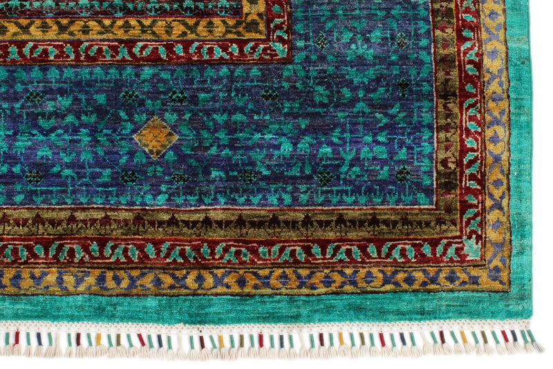 8x10 Green and Navy Turkish Tribal Rug