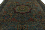 10x13 Light Blue and Multicolor Turkish Tribal Rug