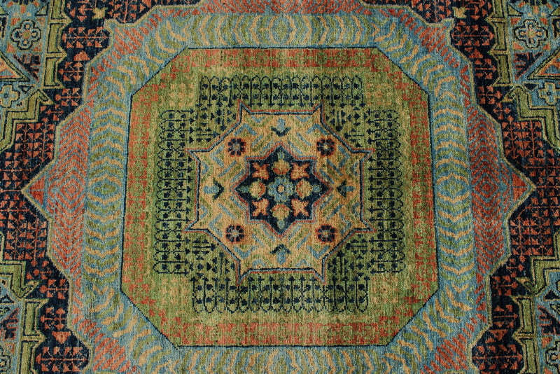 10x13 Light Blue and Multicolor Turkish Tribal Rug