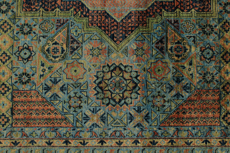 10x13 Light Blue and Multicolor Turkish Tribal Rug