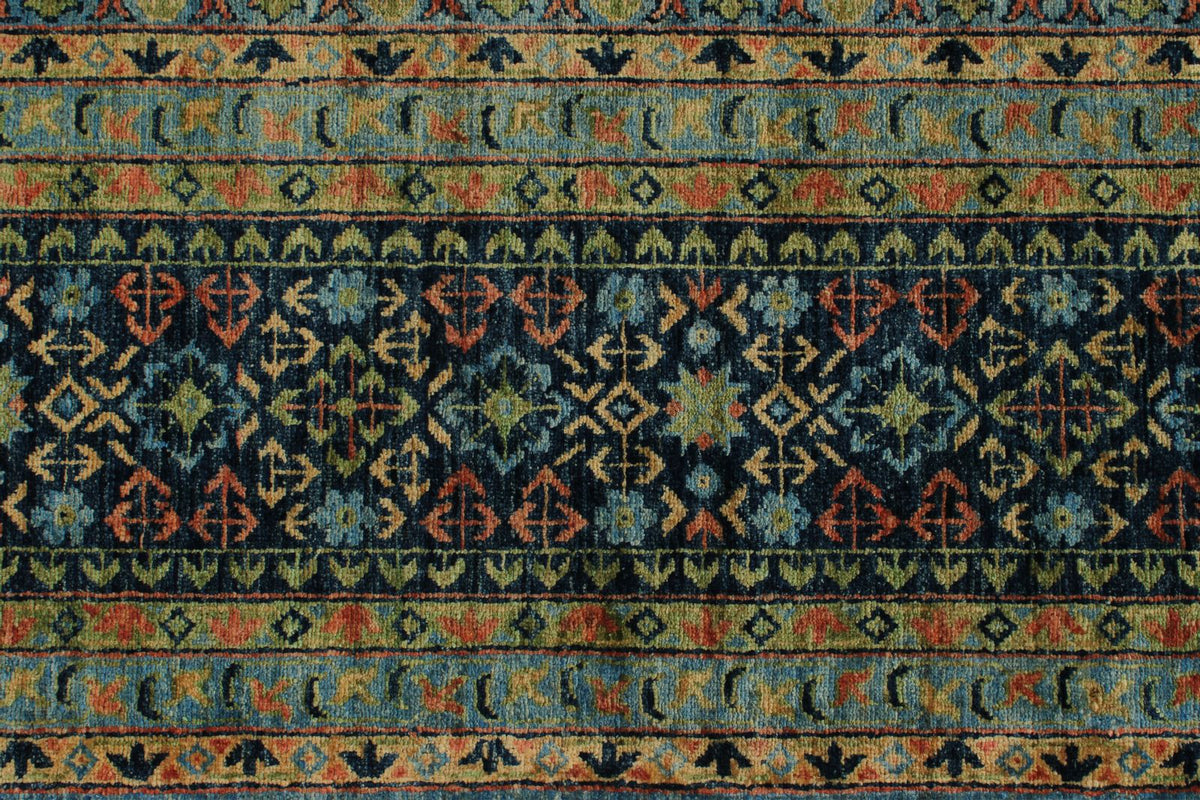 10x13 Light Blue and Multicolor Turkish Tribal Rug