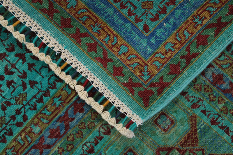 8x10 Turquoıse and Multicolor Turkish Tribal Rug