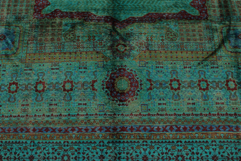 8x10 Turquoıse and Multicolor Turkish Tribal Rug