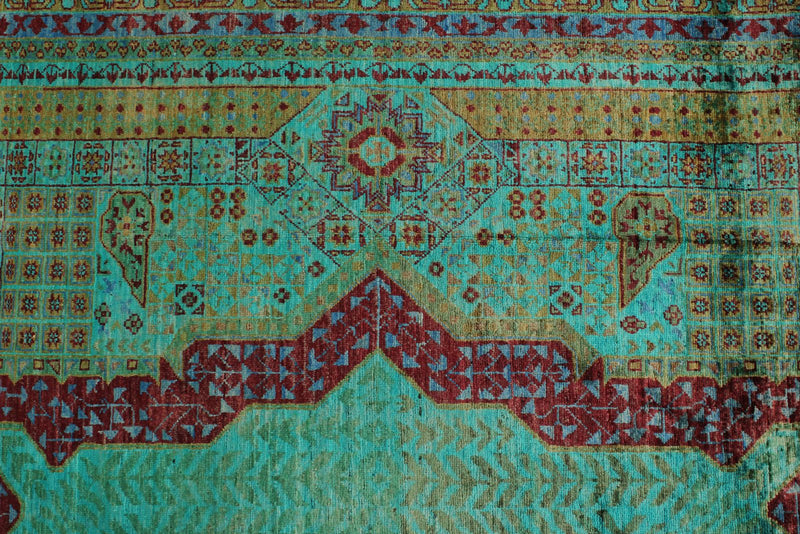 8x10 Turquoıse and Multicolor Turkish Tribal Rug