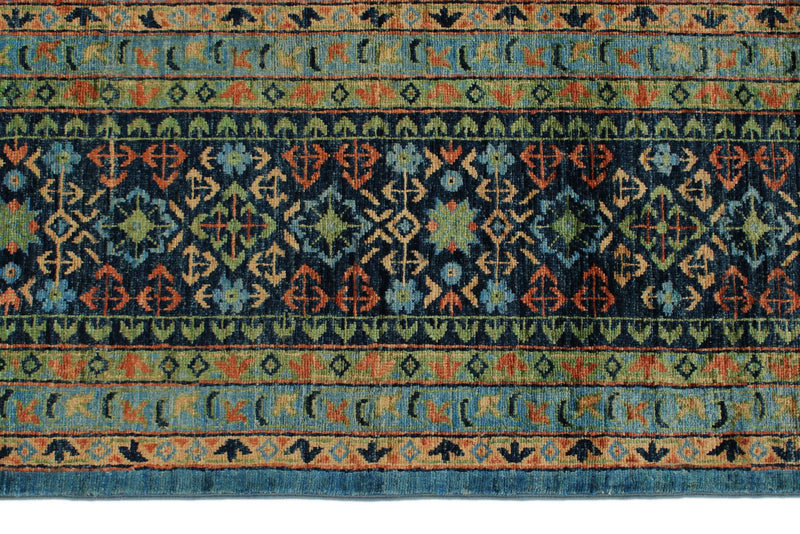 10x13 Light Blue and Navy Turkish Tribal Rug