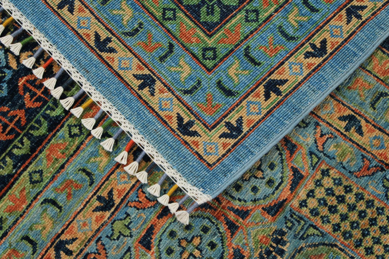 10x13 Light Blue and Navy Turkish Tribal Rug