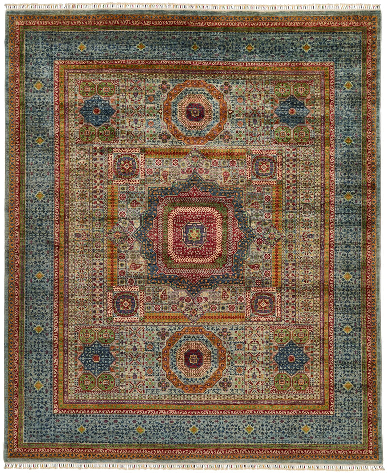 8x10 Gray and Light Blue Turkish Tribal Rug