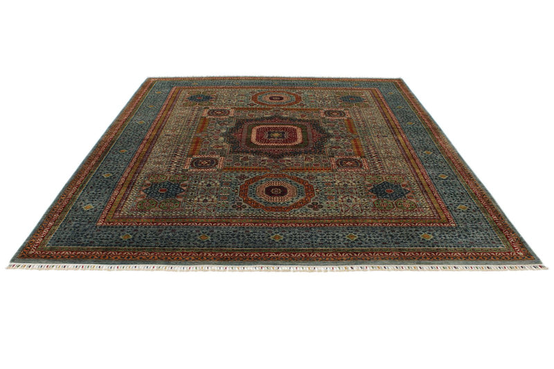 8x10 Gray and Light Blue Turkish Tribal Rug