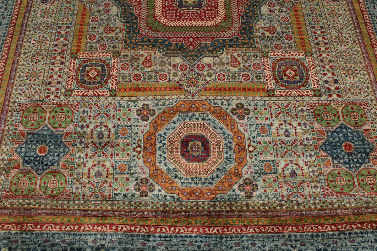 8x10 Gray and Light Blue Turkish Tribal Rug