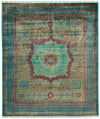 8x10 Light Green and Turquoise Turkish Tribal Rug