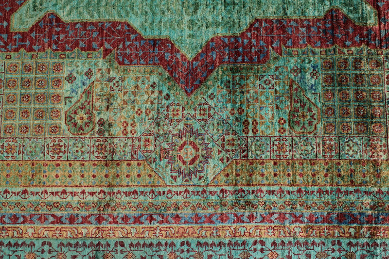 8x10 Light Green and Turquoise Turkish Tribal Rug