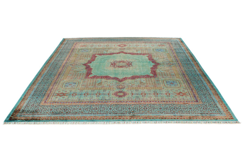 8x10 Light Green and Turquoise Turkish Tribal Rug