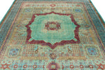 8x10 Light Green and Turquoise Turkish Tribal Rug