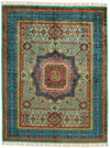 5x7 Light Green and Navy Turkish Tribal Rug