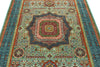 5x7 Light Green and Navy Turkish Tribal Rug