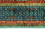 5x7 Light Green and Navy Turkish Tribal Rug