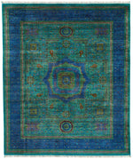 8x10 Turquoise and Navy Turkish Tribal Rug