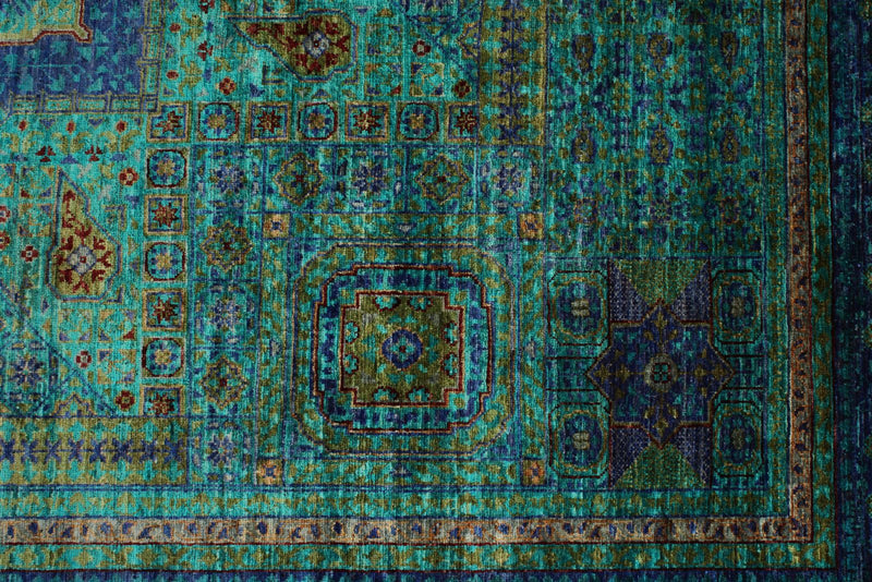 8x10 Turquoise and Navy Turkish Tribal Rug