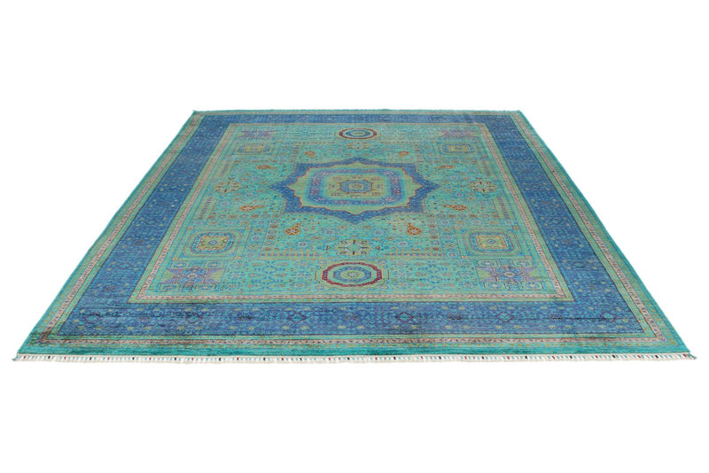 8x10 Turquoise and Navy Turkish Tribal Rug