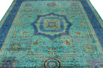 8x10 Turquoise and Navy Turkish Tribal Rug