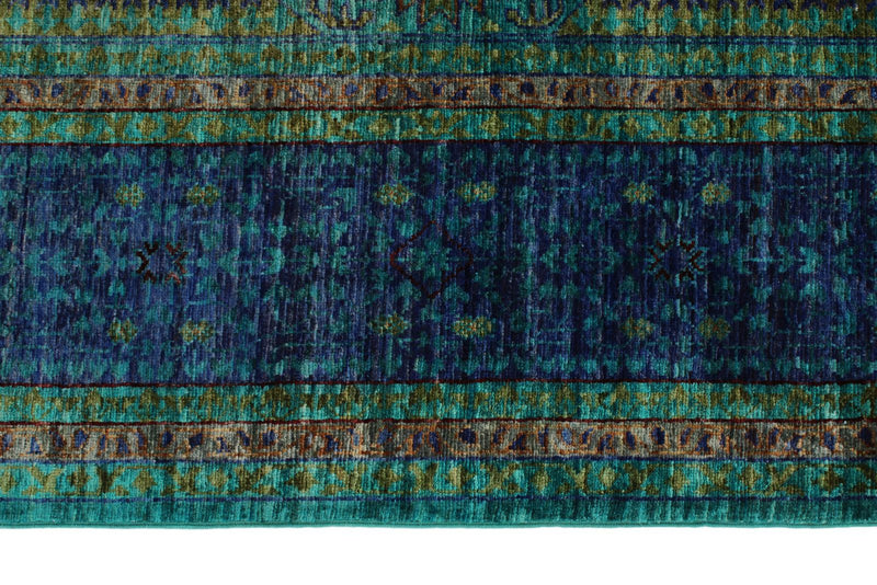 8x10 Turquoise and Navy Turkish Tribal Rug