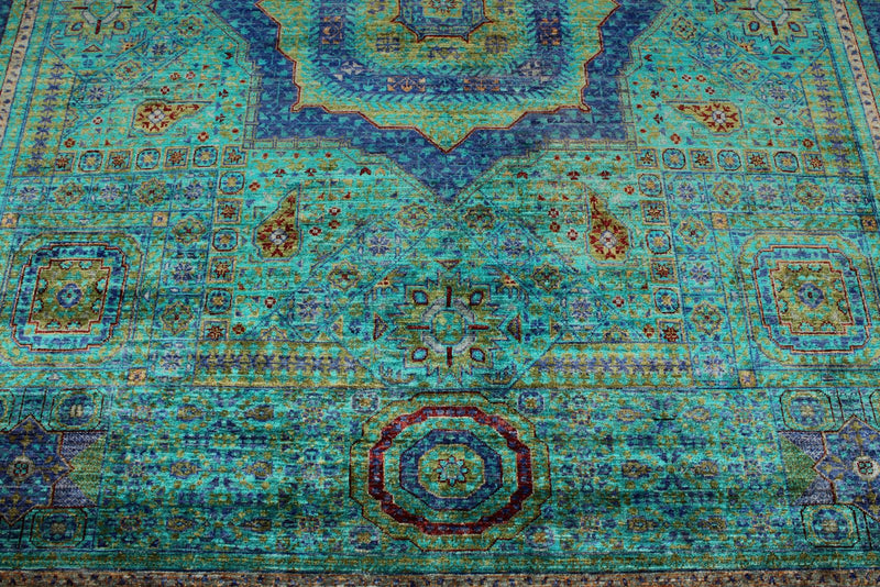 8x10 Turquoise and Navy Turkish Tribal Rug