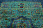 8x10 Turquoise and Navy Turkish Tribal Rug