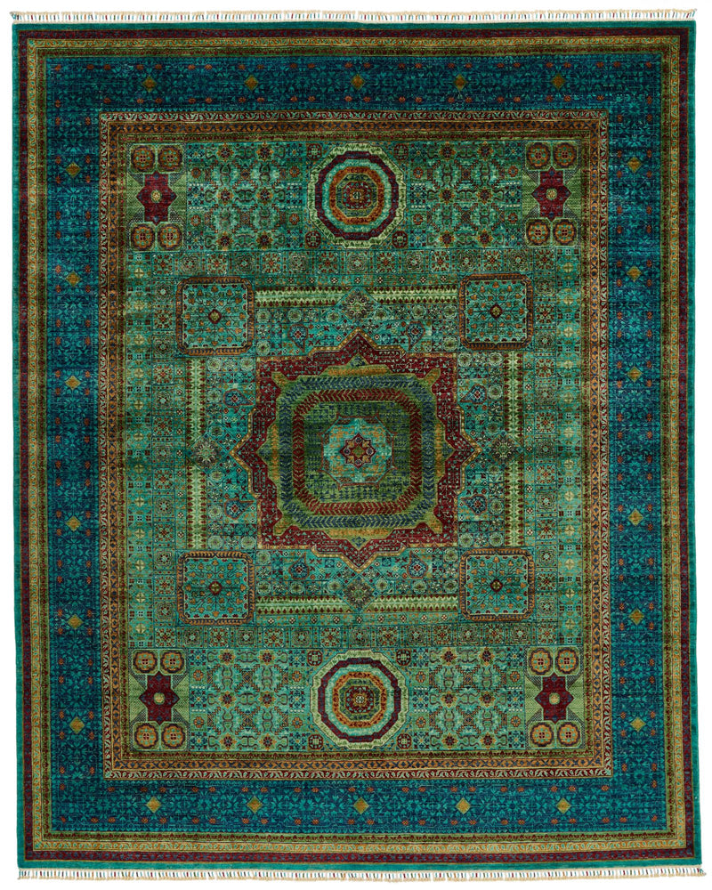 8x10 Green and Blue Turkish Tribal Rug