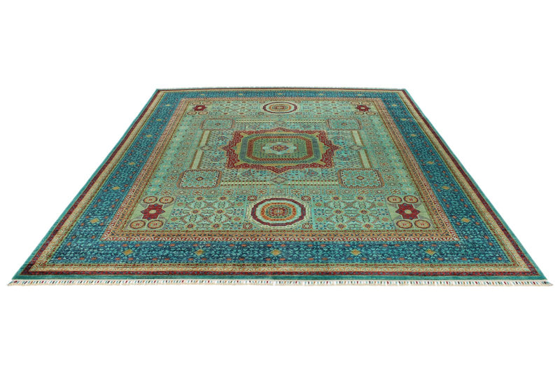 8x10 Green and Blue Turkish Tribal Rug