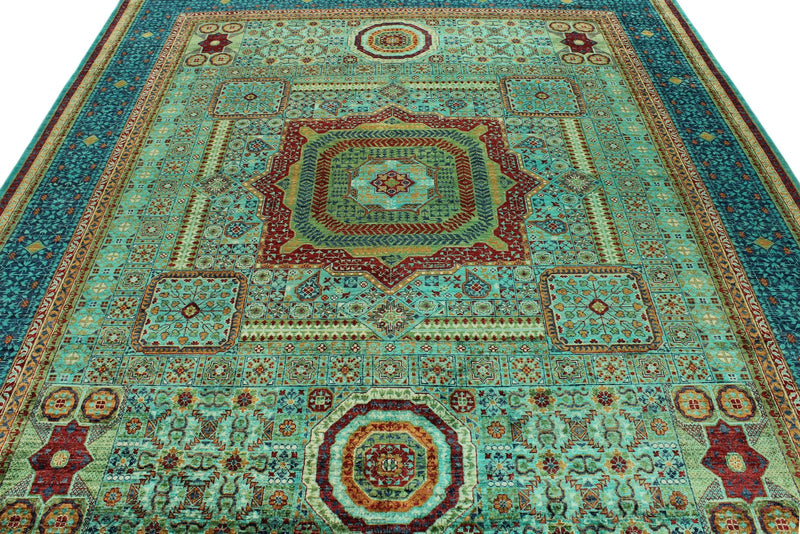 8x10 Green and Blue Turkish Tribal Rug