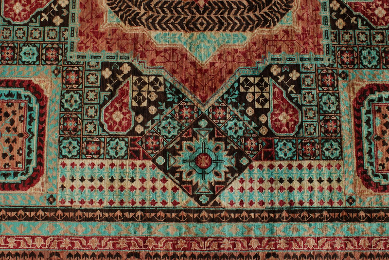 7x10 Rust and Multicolor Turkish Tribal Rug