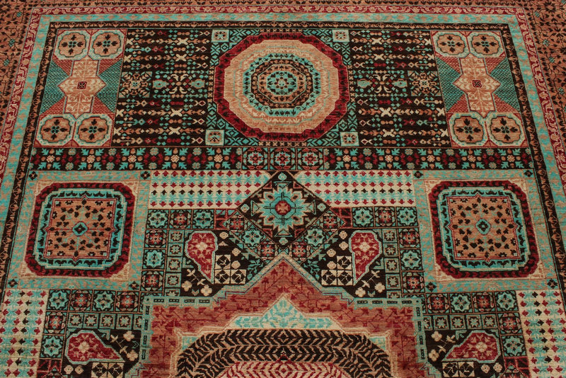 7x10 Rust and Multicolor Turkish Tribal Rug