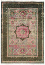 7x10 Magenta and Olive Green Turkish Tribal Rug