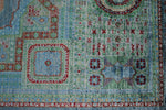 7x10 Light Blue and Green Turkish Tribal Rug