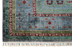 7x10 Light Blue and Green Turkish Tribal Rug