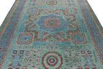 7x10 Light Blue and Green Turkish Tribal Rug