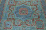 7x10 Light Blue and Green Turkish Tribal Rug