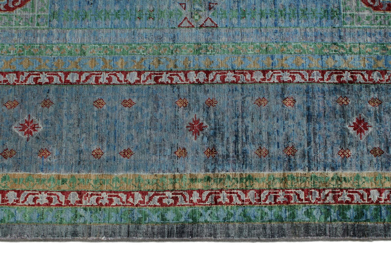 7x10 Light Blue and Green Turkish Tribal Rug