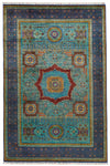 7x10 Turquoıse and Navy Turkish Tribal Rug