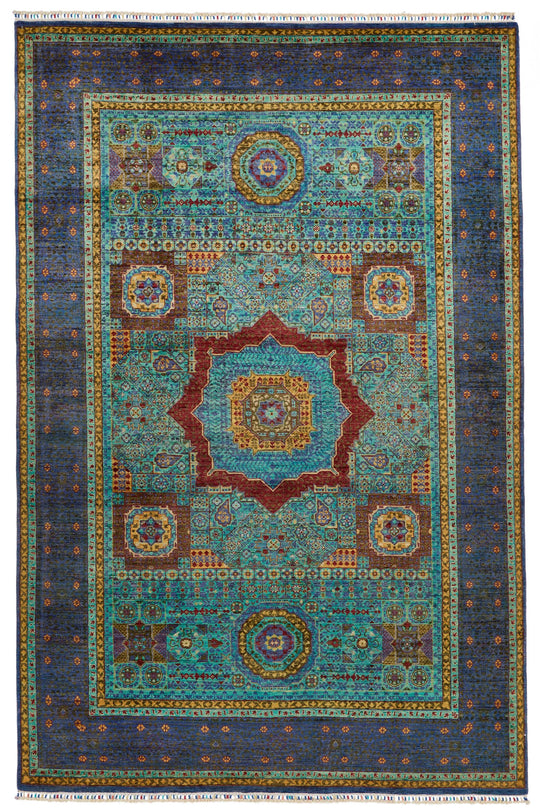 7x10 Turquoıse and Navy Turkish Tribal Rug