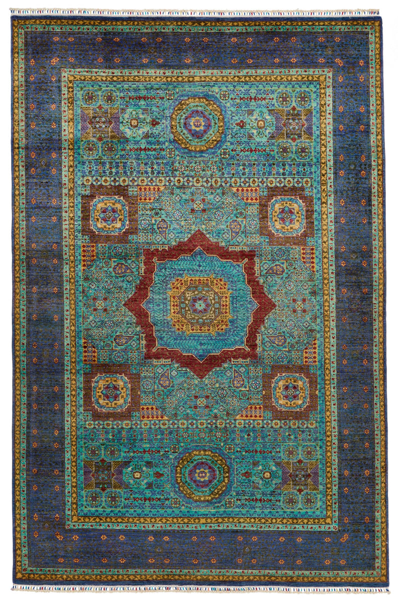 7x10 Turquoıse and Navy Turkish Tribal Rug